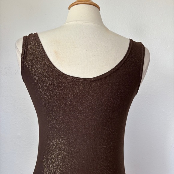 Vintage 90s Brown Metallic V-Neck Fitted Tank Top - Picture 5 of 8